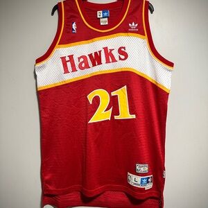 Vintage Wilkins adidas Red, White & Yellow Atlanta Hawks #21 Basketball Jersey